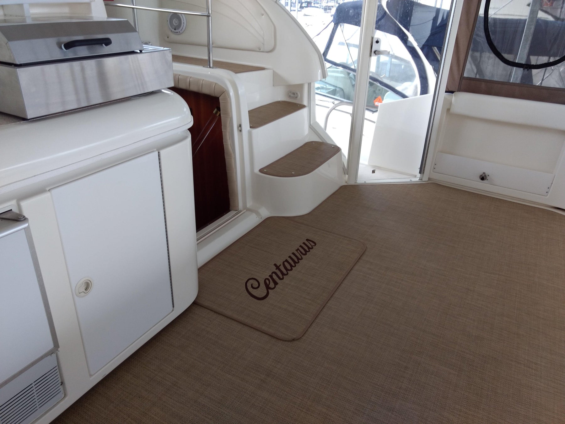 Embroidery on Matworks Duraweave Marine Vinyl Flooring for Boat Cockpit Replacement or Marine Boarding Mats - Matworks