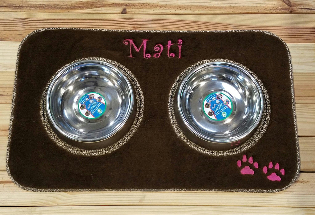 Custom Pet Food Mat w/ Stainless Steel Bowl Set - Matworks