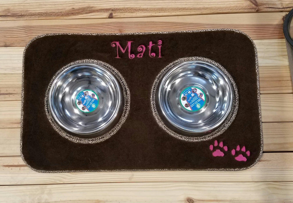 Custom Pet Food Mat w/ Stainless Steel Bowl Set - Matworks