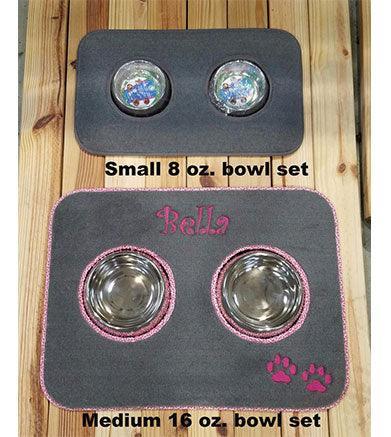 Custom Pet Food Mat w/ Stainless Steel Bowl Set - Matworks