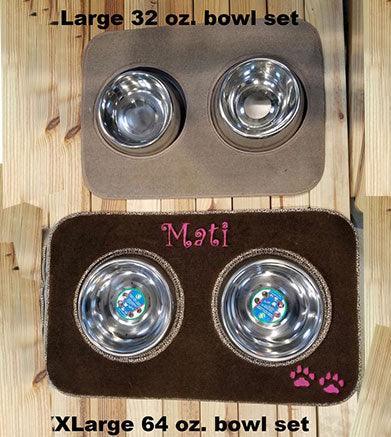 Custom Pet Food Mat w/ Stainless Steel Bowl Set - Matworks