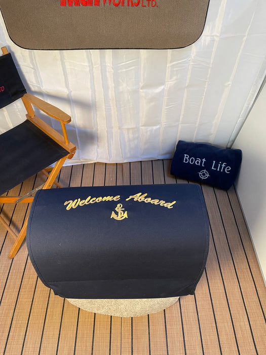 Personalized 20"W X 36"L "Welcome Aboard" SUNBRELLA Gunwale Sideboard Marine Mat - Matworks