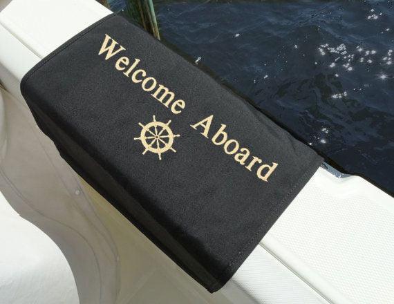 Personalized 20"W X 36"L "Welcome Aboard" SUNBRELLA Gunwale Sideboard Marine Mat - Matworks